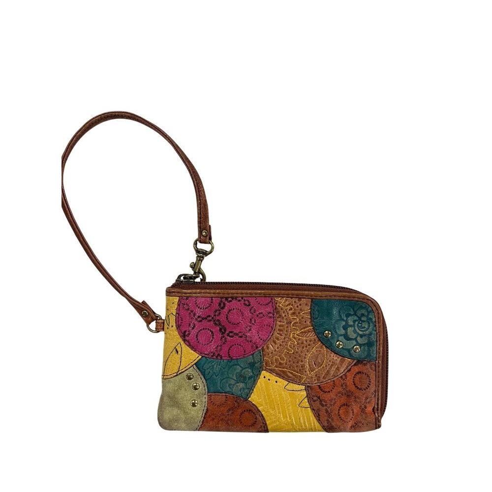 Fossil Genuine Leather Wristlet Multicolor Patchwork Clutch wallet card Holdet